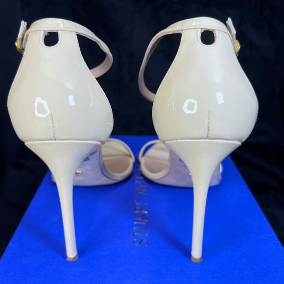 Stuart Weitzman SIZE 11.5 Nudist Curve 100 Sandal leather Vanilla Ankle-Strap - Picture 2 of 16